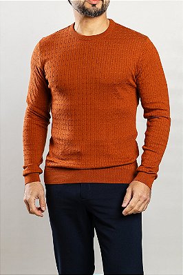Tricot Gola Redonda Textura Telha