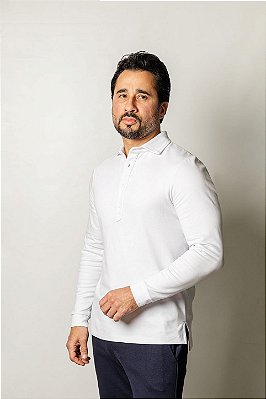 Camiseta Polo Manga Longa Branca