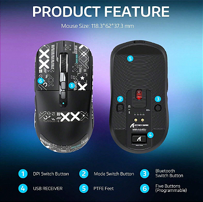 Mouse Gamer Sem Fio Attack Shark X6 Base De Carregamento, Sensor Pixart Paw3395, 26.000 Dpi, Conexão Tri-Mode 2.4g/Bluetooth/Usb-C, 7 Botões