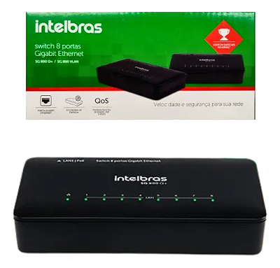 SWITCH COM 8 PORTAS GIGABIT ETHERNET SG 800 Q+ - INTELBRAS