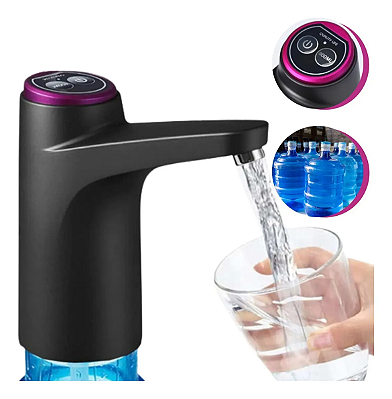 DISPENSER BOMBA PARA GALÃO DE ÁGUA RECARREGÁVEL BIVOLT USB COR PRETO