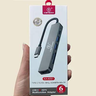 CABO ADAPTADOR HUB USB TIPO C 6 EM 1 COM HDMI KA 6051 - KAPBOM