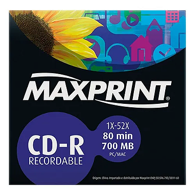 DISCO GRAVÁVEL CD-R 52X 700MB 80 MINUTOS ENVELOPE - MAXPRINT
