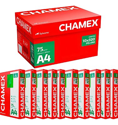 CAIXA DE PAPEL SULFITE A4 75G CX C/ 10 RESMAS C/ 500 FOLHAS - CHAMEX