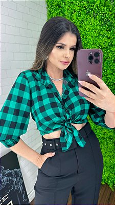 Camisa xadrez manga 3/4 c/ lastex - 214