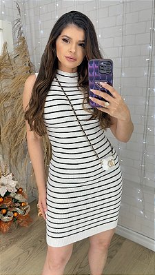 vestido em linha listrado