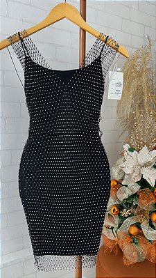 Vestido preto  tela strass 3681