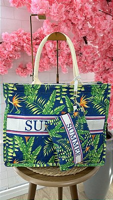 Bolsa summer c/ necesserie (folhagem verde)- 2545