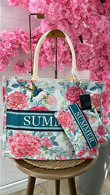 Bolsa summer c/ necesserie (rosas)- 2545