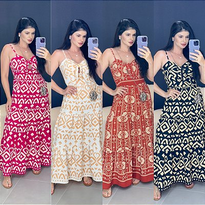 Vestido estampado c/ laço na frente - 223