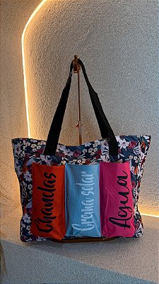 Bolsa de praia c/ bolsos (Flores)- 5615