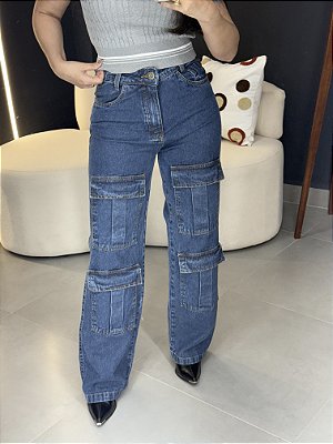 Calça jeans  cargo Jessica c/ 4 bolso frente - 010