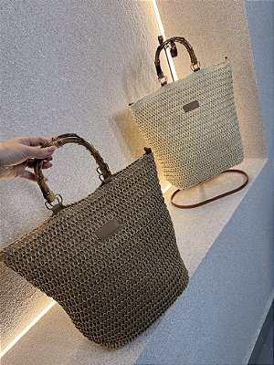 Bolsa palha  alça bambu acrílico - 2589