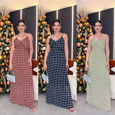 Vestido longo poá - 1726