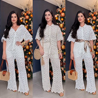 Conjunto crochê calça + blusa - 132