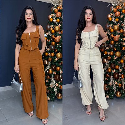 Conjunto Luiza calça cargo + cropped - 0949