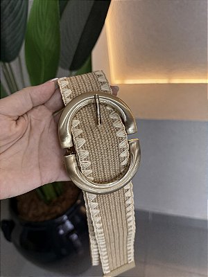 Cinto palha fivela grande fosca