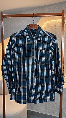 Camisa xadrez unissex - (Verde petróleo /preto)