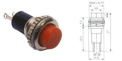 Chave Botão - NA - S/TRAVA - DIAM. 12MM - Vermelha - Importado