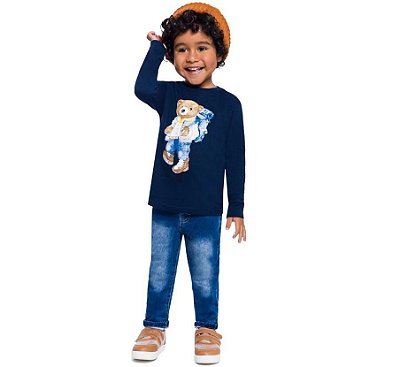 Conjunto Infantil Menino Camiseta Manga Longa e Calça Jeans Mundi