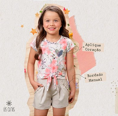 Conjunto Infantil Menina Blusinha e Shorts com Pérolas