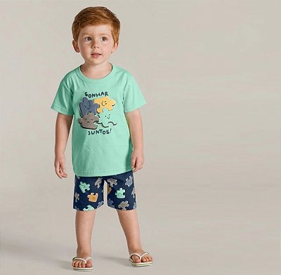 Pijama Infantil Brilha no Escuto Menino Camiseta e Shorts