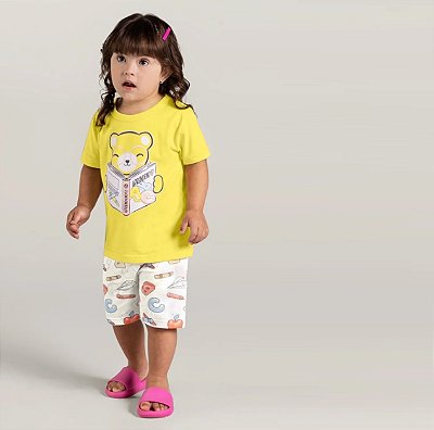 Pijama Infantil Unissex Brilha no Escuro Camiseta e Bermuda Brandili