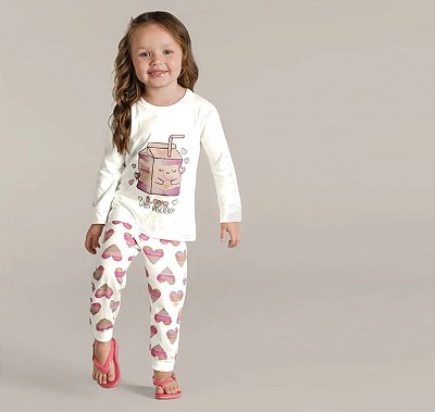 Pijama Infantil Menina Camiseta Manga Longa e Calça Brilho no Escuro