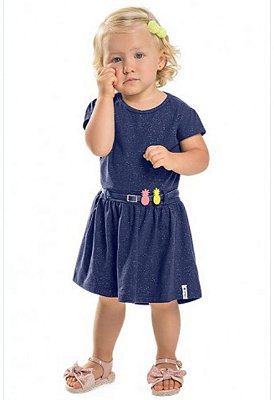 Vestido Infantil Azul Marinho com Glitter e Cinto