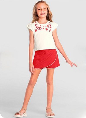 Conjunto Infantil Blusa Cropped e Shorts Saia Brandili