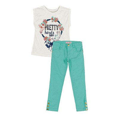 Conjunto infantil camiseta silk + Calça Sarja Verde | - Pretty