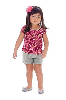 Conjunto Infantil Feminino Camiseta + Shorts - Pink Heart