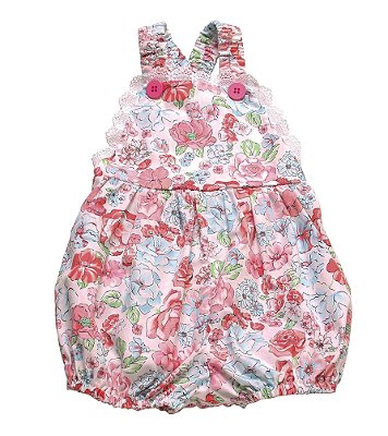 Jardineira Infantil Menina estampada- Nina Floral com Turbantinho