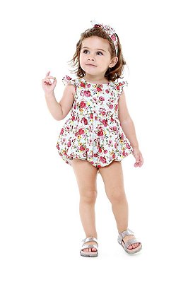 Macaquinho Romper Infantil Menina Estampado - Flowers