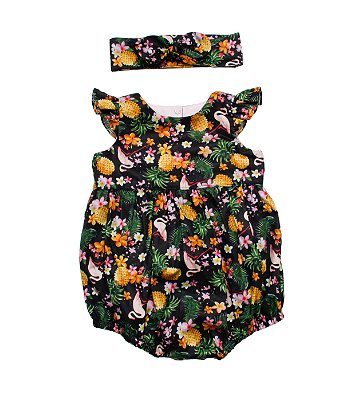 Macaquinho Romper Infantil Menina Estampado - Flamingo