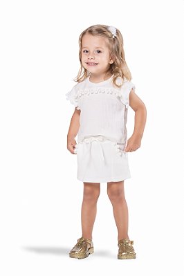 Conjunto Infantil Femino Offwhite - Pompom