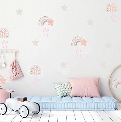 Adesivo Infantil Arco Iris com Estrelinhas e Gotinhas