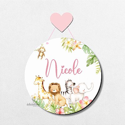 Enfeite Porta Maternidade Mdf Menina Animaizinhos da Floresta Nome Personalizado