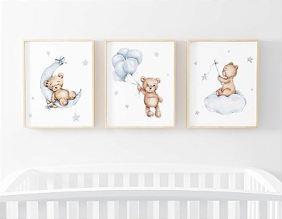 Quadro Infantil Decorativo Menino Ursinho Aquarela