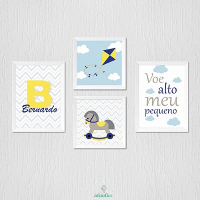 Quadro Infantil Pipa Cavalinho Voe Alto e Nome