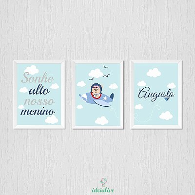 Quadro Menino Ursinho Aviador