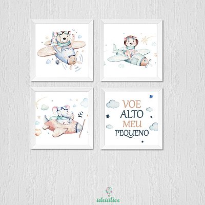 Quadro Infantil menino ursinho voador