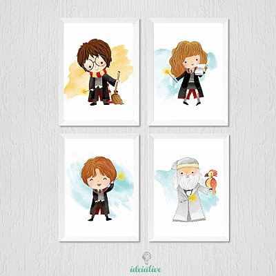 Quadro Infantil Harry Potter - kit com 4