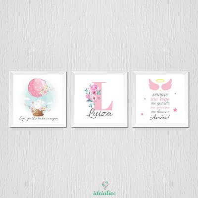 Quadro Menina Oração Santo Anjo e Balão
