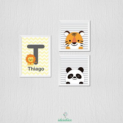 Quadro Tigre e Panda com Nome Personalizado