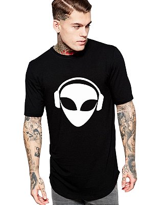 Camiseta Masculina Et Dj Alien Long Line Oversized Barra Curvada