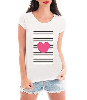T-shirt Feminina Coração Love Papel Branca/Cinza