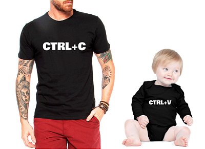Camiseta Masculina e Body Infanti Tal Pai tal filho filha Ctrl + C Ctrl + V Cópia Dia Dos Pais