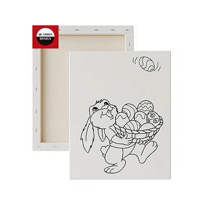 Tela para Pintura Infantil - Coelhinho da Páscoa com Cesta de Ovos