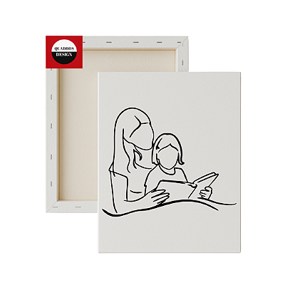 Tela para Pintura Infantil - Mãe e Filho Lendo Livro